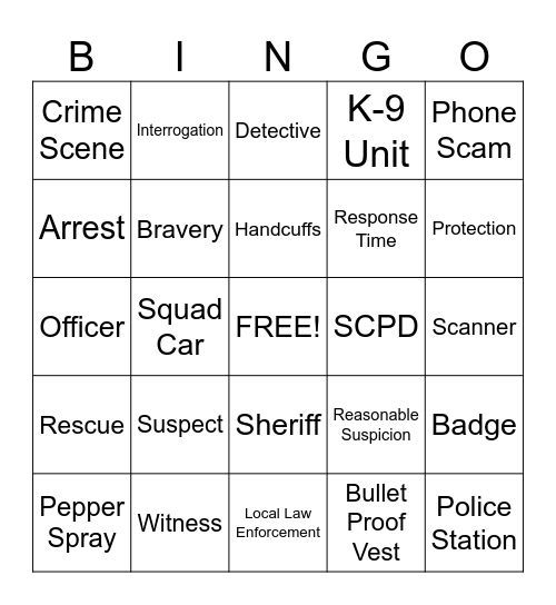 Law Enforcement Brightview Bingo Card
