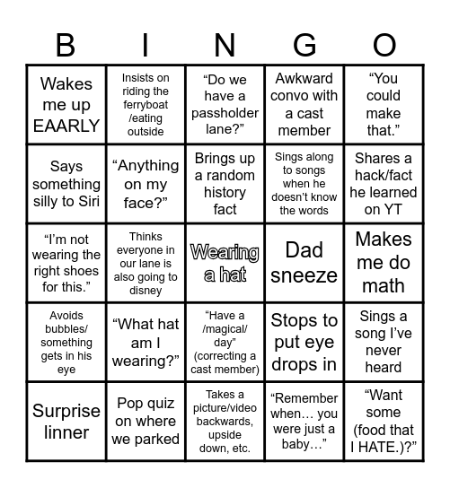 MK with Dad Bingo Card