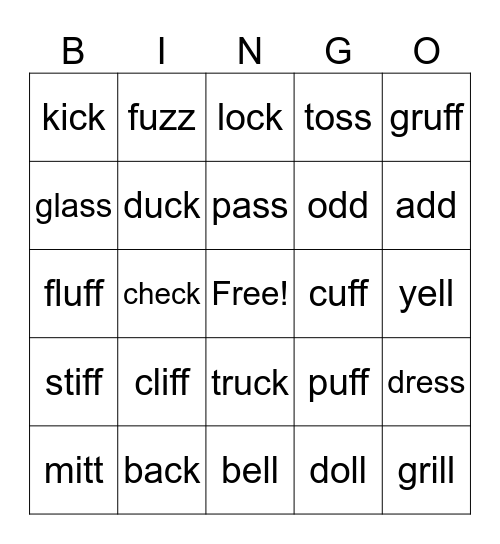 Skills 8- Double Letter Spellings Bingo Card