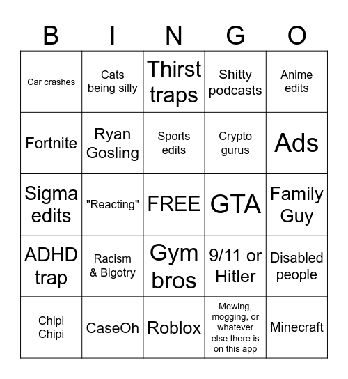 IG Reels Bingo Card