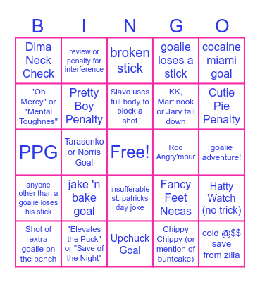 Canes vs Leafs 3/16 Bingo Card