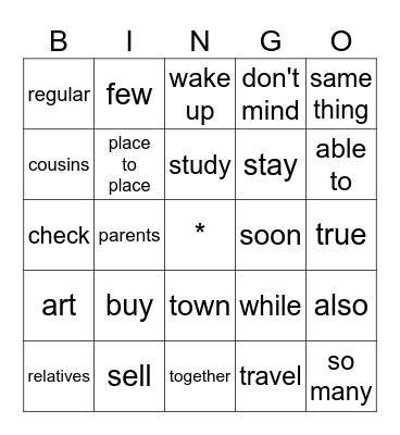 Traveling School Bingo Card