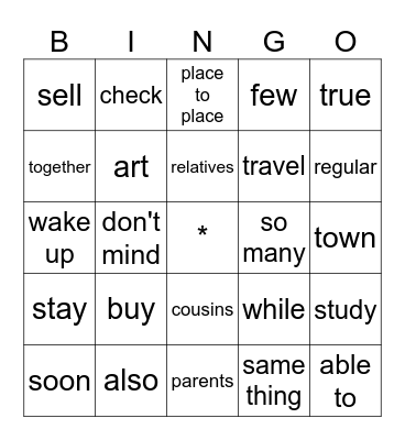 Traveling School Bingo Card