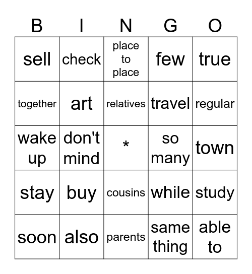 Traveling School Bingo Card