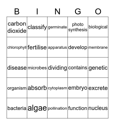 Cells ks3 Bingo Card