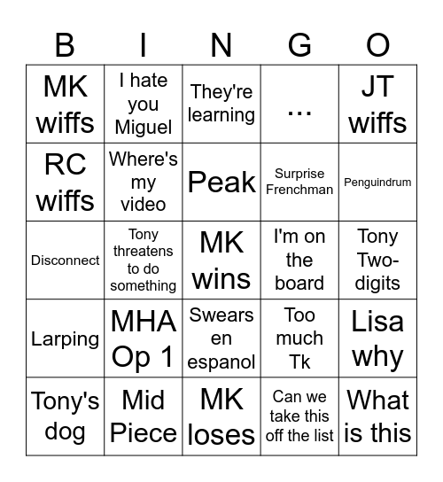 AMQ Bingo Card