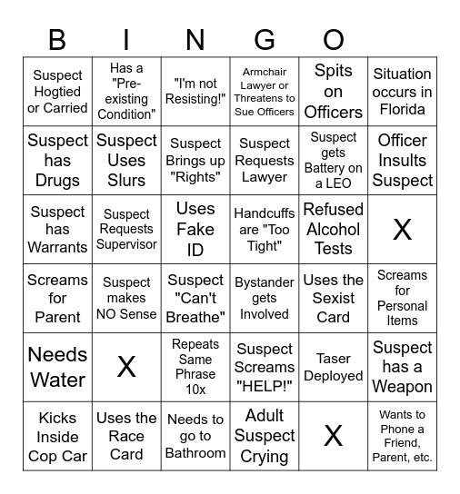 Bodycam Bingo Card