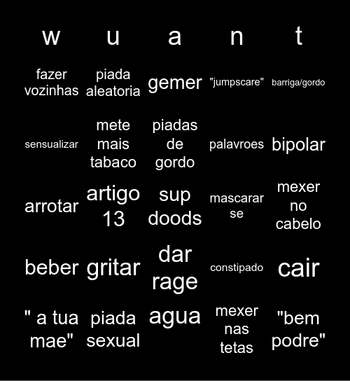 wuant Bingo Card