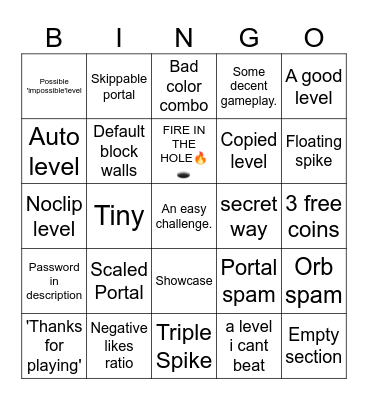 GD: Recent Level Bingo Card