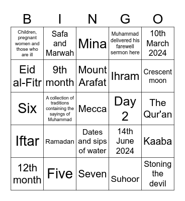 Moral Code of Islam Bingo Card