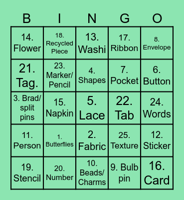 Junk Journals Bingo! Bingo Card