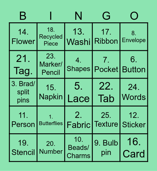 Junk Journals Bingo! Bingo Card