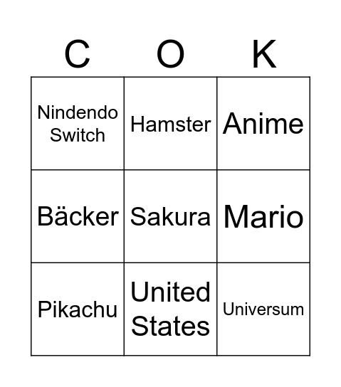 Gock Bingo Card