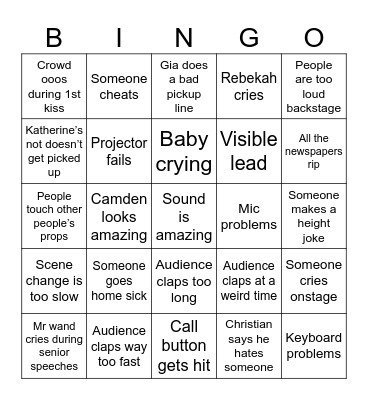Closing Night Bingo Card
