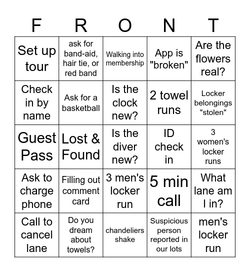 OAC Front Deak Bingo Card