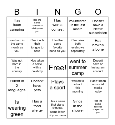 Icebreaker Bingo Card
