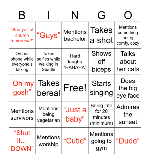 Kait’s Bingo Card