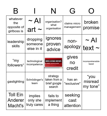 Bingo for You Know Who Bingo Card