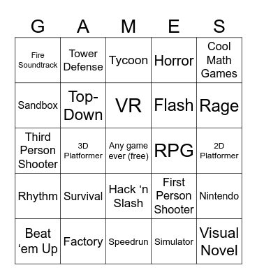 Gayming Bingo Card