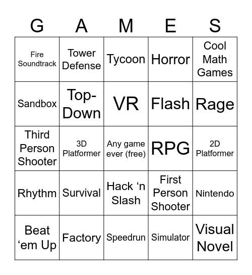 Gayming Bingo Card