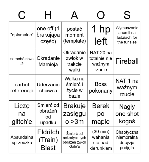 Wrota Baldura nr 3 Bingo Card