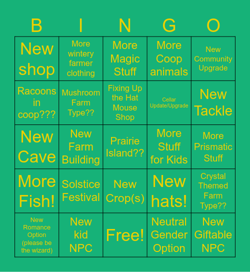 Stardew Valley 1.6 Bingo Card