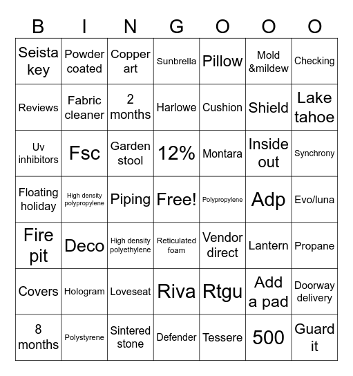 Patio Bingo Card