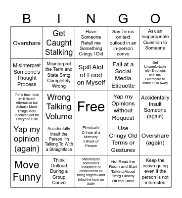 Alena's 2024 Socially Awkward Bingo Board Bingo Card