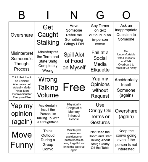 Alena's 2024 Socially Awkward Bingo Board Bingo Card