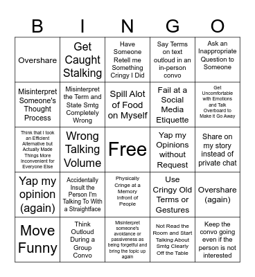 Alena's 2024 Socially Awkward Bingo Board Bingo Card