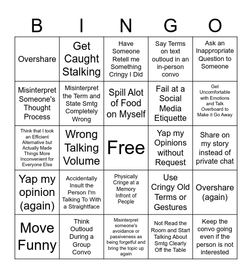 Alena's 2024 Socially Awkward Bingo Board Bingo Card