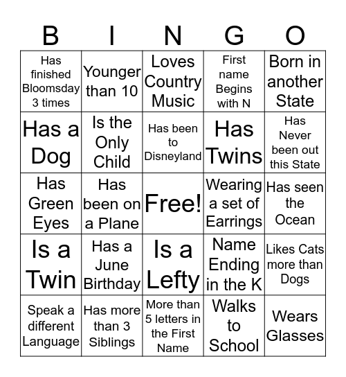 Kiana's 10th Birthday Bingo Card