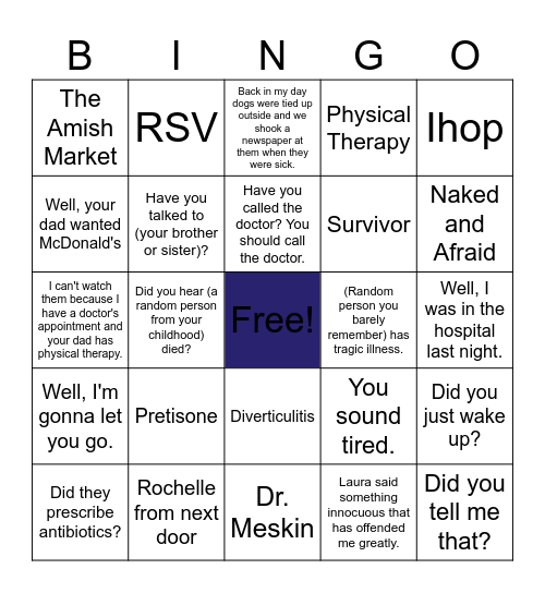 Parental Phone Call Bingo Card