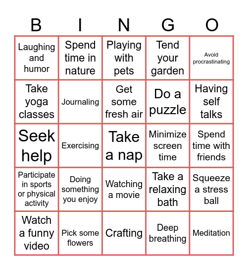 STRESS RELIEF BINGO Card