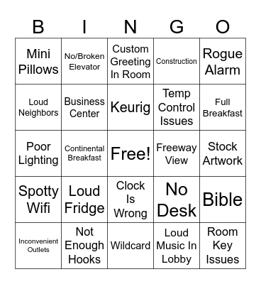 Hotel Room Bingo Card