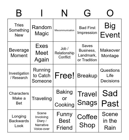 Rom-Com Bingo Card