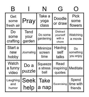 Stress reliever bingo Card