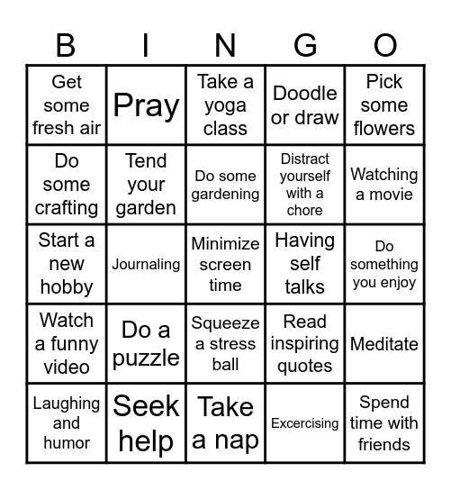 Stress reliever bingo Card