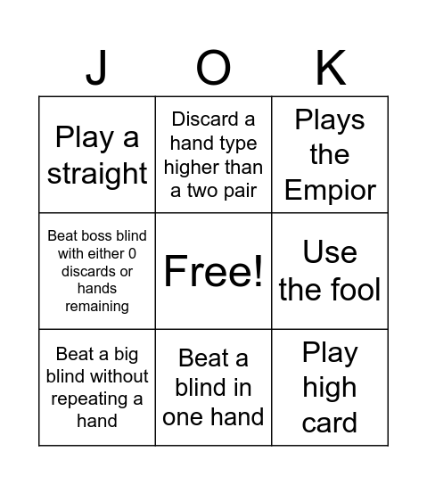 BALATRO BINGO V1.1 Bingo Card