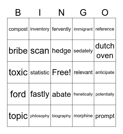 VOCABULARY Bingo Card