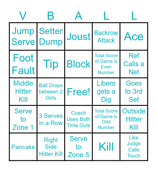 Idaho Impact Volleyball Bingo Card