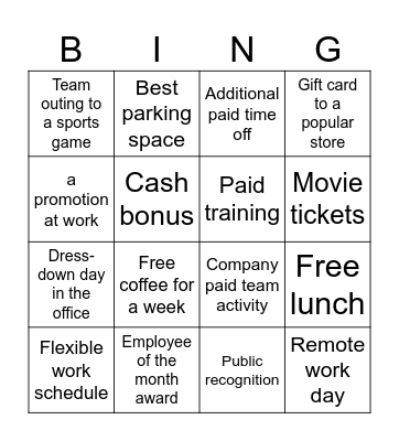 Incentive BINGO Card