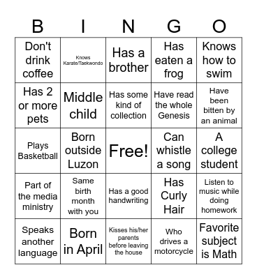 GETTING TO KNOW Bingo Card