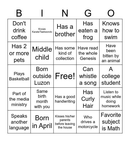 GETTING TO KNOW Bingo Card