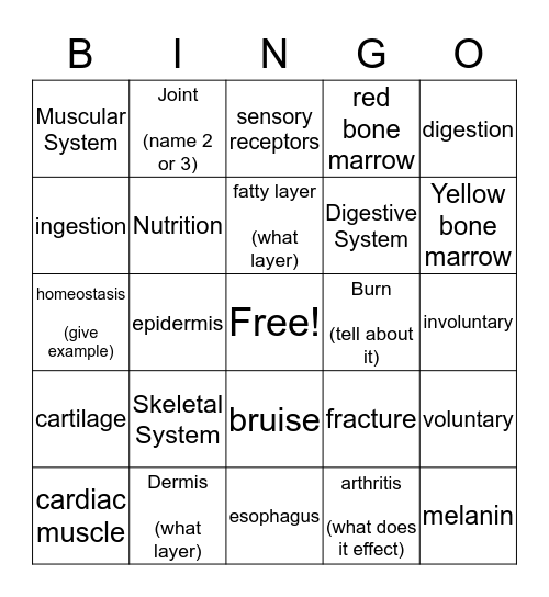 Biology Exam Bingo Card