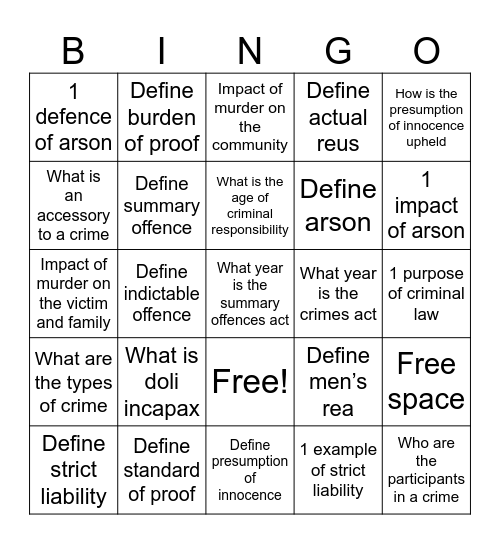 Untitled bingo card