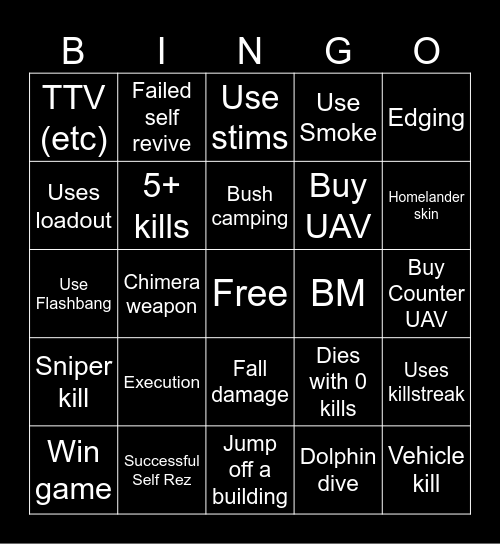 Warzone 2.0 bingo (Credits to: Big Puffer) Bingo Card