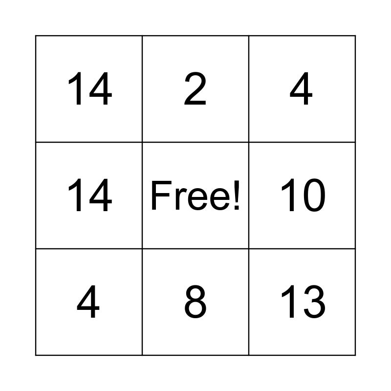 SQUARE ROOT BINGO Card