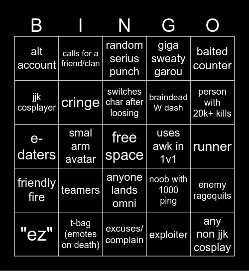roblox strongest battlegrounds Bingo Card