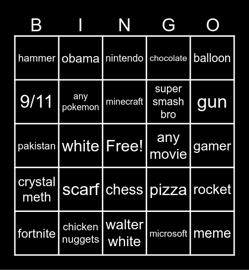 infinate creft Bingo Card